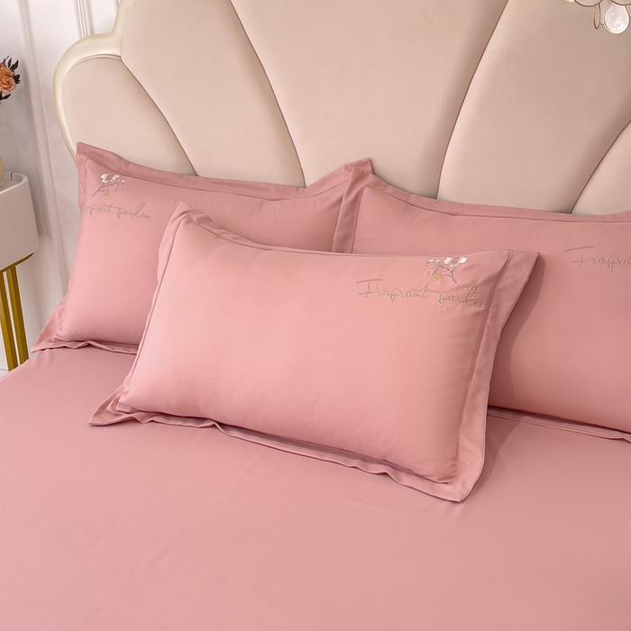 91家纺网 家纺一手货源 找家纺 金米诺 2024新款水洗磨毛刺绣四件套 幸运花-浅豆沙