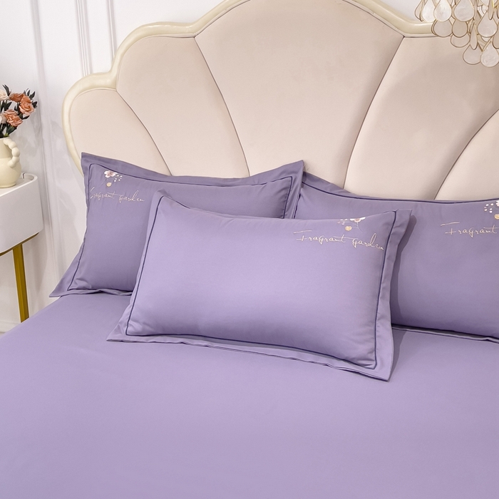 91家纺网 家纺一手货源 找家纺 金米诺 2024新款水洗磨毛刺绣四件套 幸运花-香芋紫