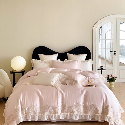 91家纺网 家纺一手货源 找家纺 馨蕊家居  2023新款天丝温莎夫人四件套 温莎夫人-初夏粉