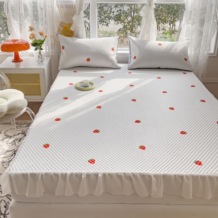 宅部落 2023新款凉感摩豆豆小花边床笠席 凉感摩豆豆-小草莓