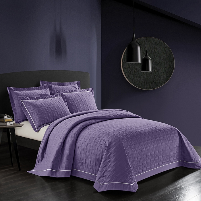 91家纺网 家纺一手货源 找家纺 优乐家纺 2023新款双面全棉斜纹绗绣床盖唐顿系列三件套 唐顿-浪漫紫