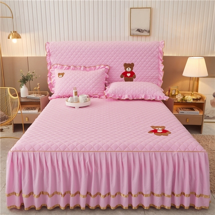 屹成家纺 2024年水洗棉毛巾绣款床裙三件套 粉红