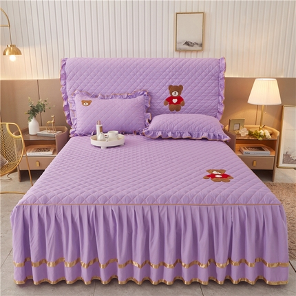 屹成家纺 2024年水洗棉毛巾绣款床裙三件套 浅紫