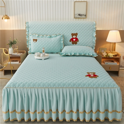 屹成家纺 2024年水洗棉毛巾绣款床裙三件套 水绿