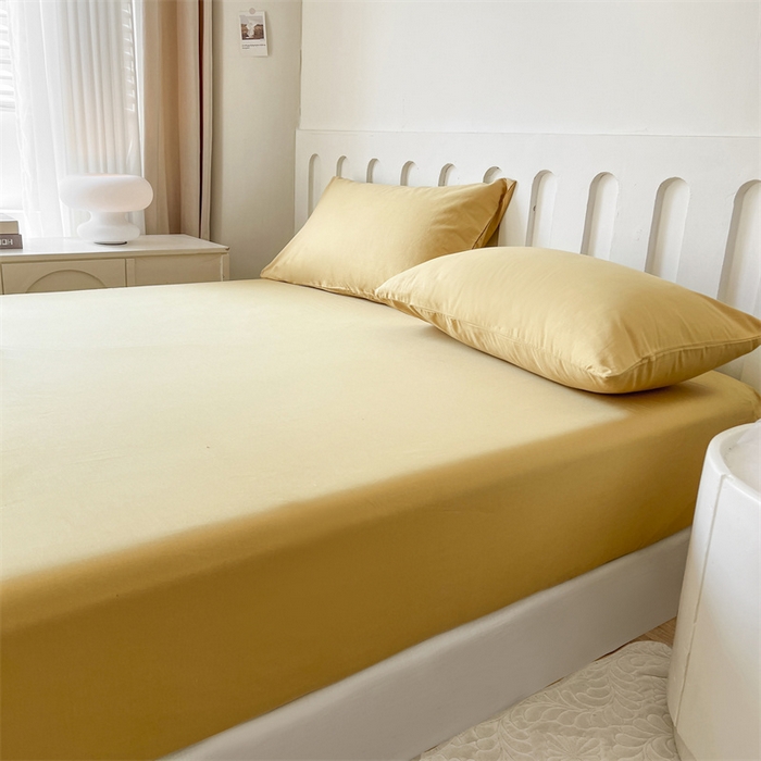 91家纺网 家纺一手货源 找家纺 857家居 2023新款全棉纯色床笠床单 大麦黄