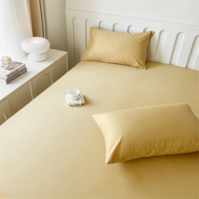 91家纺网 家纺一手货源 找家纺 857家居 2023新款全棉纯色床笠床单 大麦黄