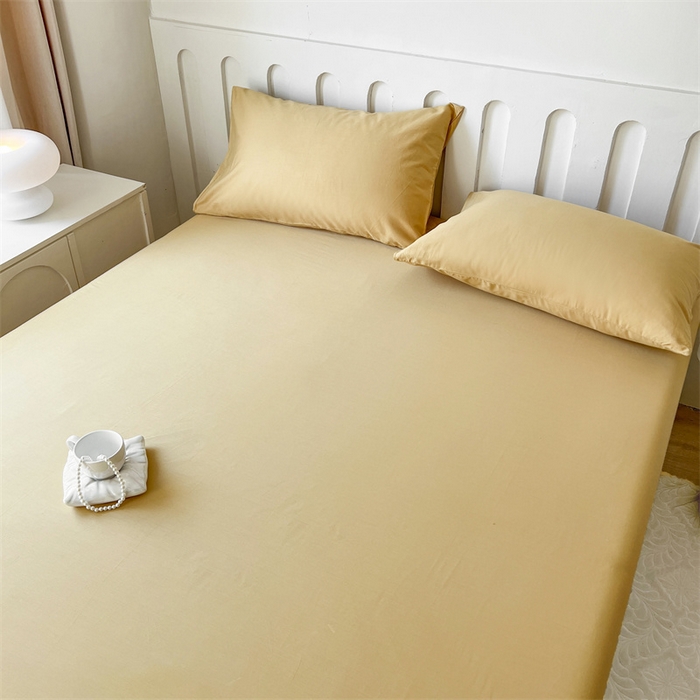 91家纺网 家纺一手货源 找家纺 857家居 2023新款全棉纯色床笠床单 大麦黄