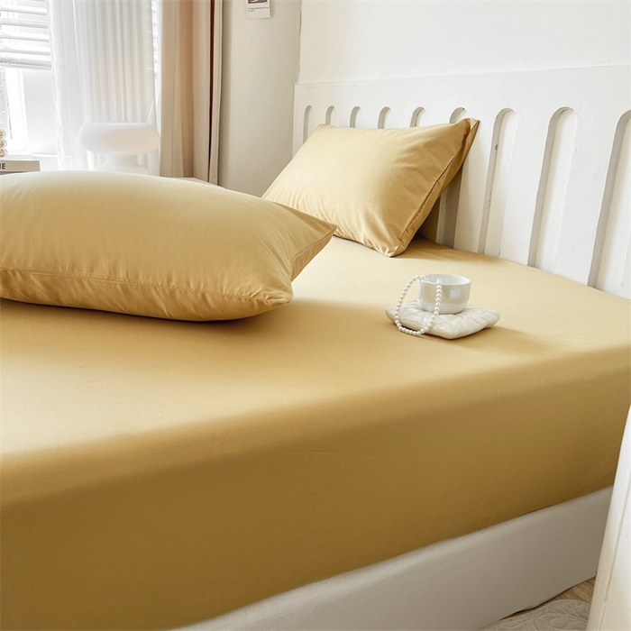 91家纺网 家纺一手货源 找家纺 857家居 2023新款全棉纯色床笠床单 大麦黄