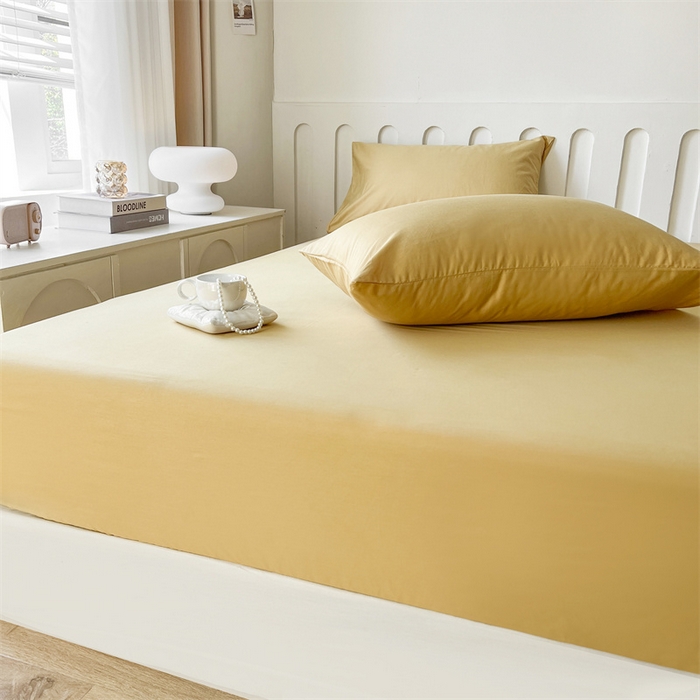 91家纺网 家纺一手货源 找家纺 857家居 2023新款全棉纯色床笠床单 大麦黄