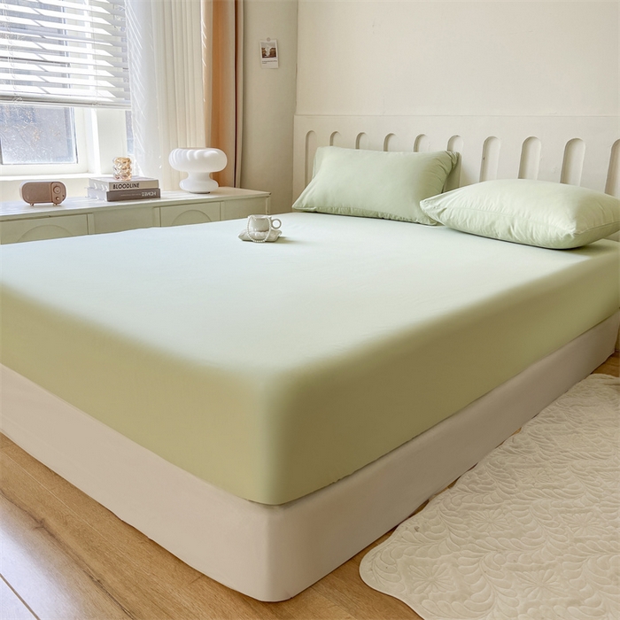 91家纺网 家纺一手货源 找家纺 857家居 2023新款全棉纯色床笠床单 嫩绿