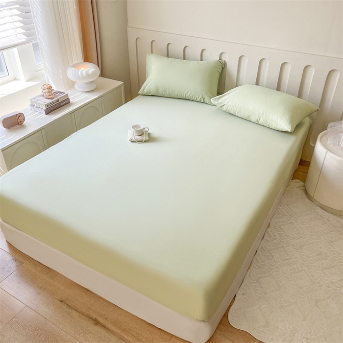 91家纺网 家纺一手货源 找家纺 857家居 2023新款全棉纯色床笠床单 嫩绿