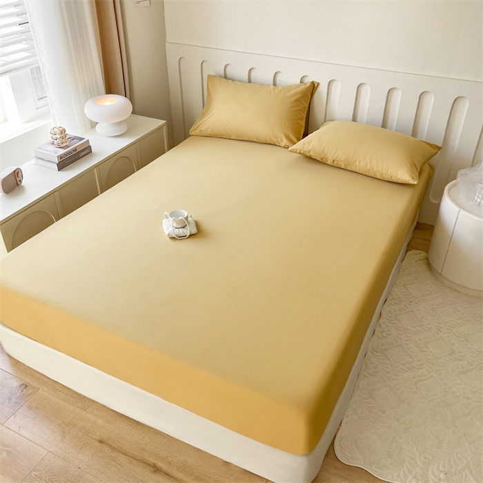 91家纺网 家纺一手货源 找家纺 857家居 2023新款全棉纯色床笠床单 大麦黄