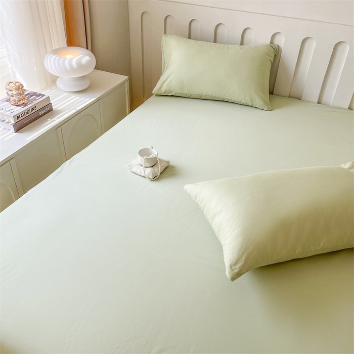 91家纺网 家纺一手货源 找家纺 857家居 2023新款全棉纯色床笠床单 嫩绿