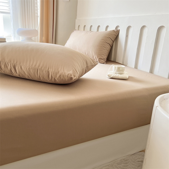 91家纺网 家纺一手货源 找家纺 857家居 2023新款全棉纯色床笠床单 巧克力咖