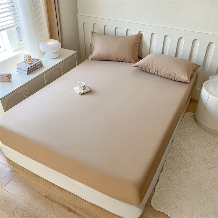 91家纺网 家纺一手货源 找家纺 857家居 2023新款全棉纯色床笠床单 巧克力咖