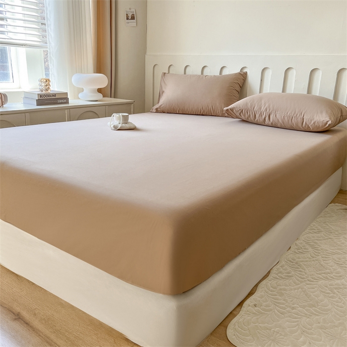 91家纺网 家纺一手货源 找家纺 857家居 2023新款全棉纯色床笠床单 巧克力咖