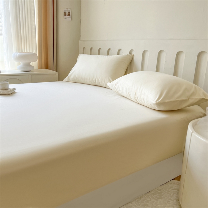 91家纺网 家纺一手货源 找家纺 857家居 2023新款全棉纯色床笠床单 珍珠白