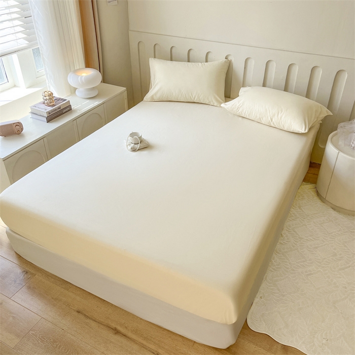 91家纺网 家纺一手货源 找家纺 857家居 2023新款全棉纯色床笠床单 珍珠白