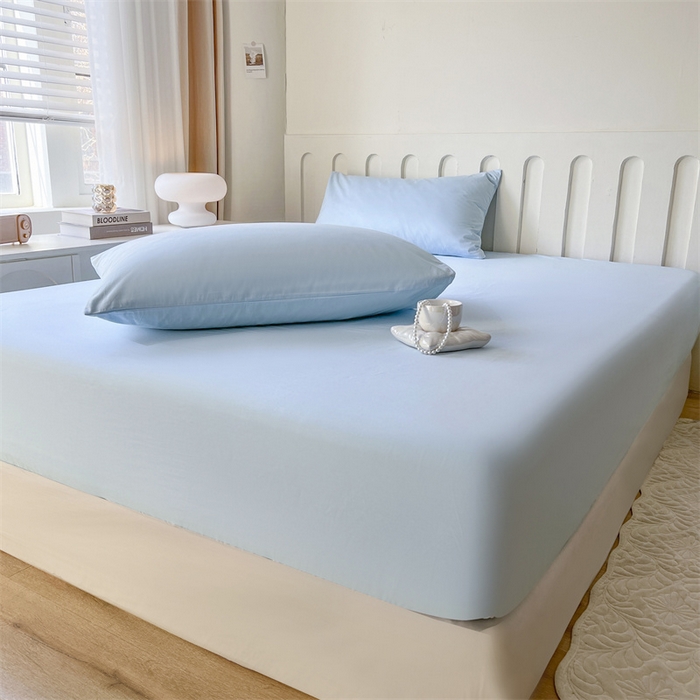 91家纺网 家纺一手货源 找家纺 857家居 2023新款全棉纯色床笠床单 湖水蓝