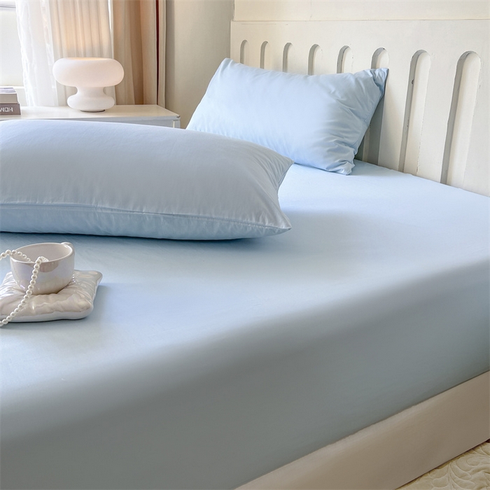 91家纺网 家纺一手货源 找家纺 857家居 2023新款全棉纯色床笠床单 湖水蓝