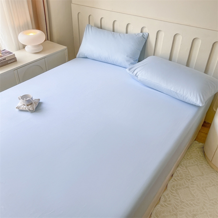 91家纺网 家纺一手货源 找家纺 857家居 2023新款全棉纯色床笠床单 湖水蓝