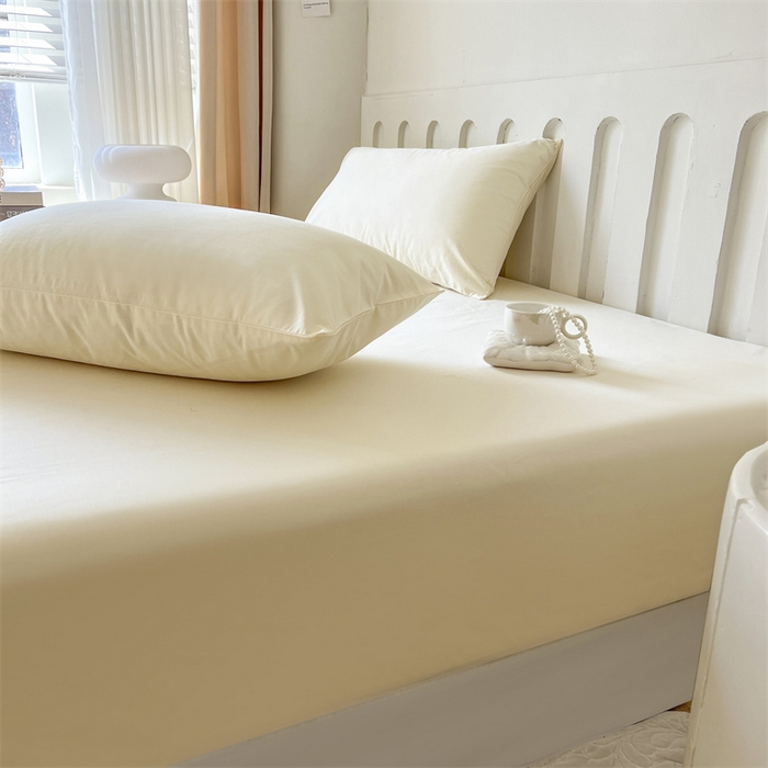 91家纺网 家纺一手货源 找家纺 857家居 2023新款全棉纯色床笠床单 珍珠白