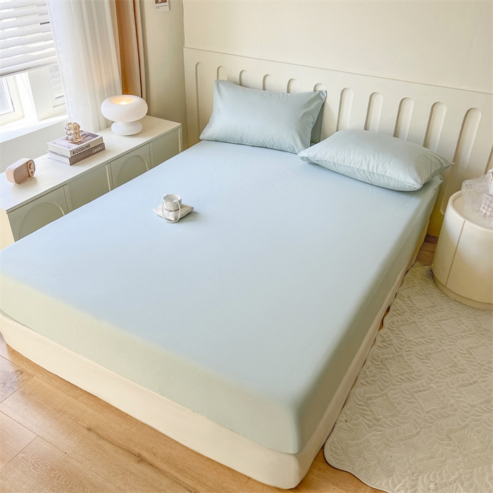 91家纺网 家纺一手货源 找家纺 857家居 2023新款全棉纯色床笠床单 蔚蓝