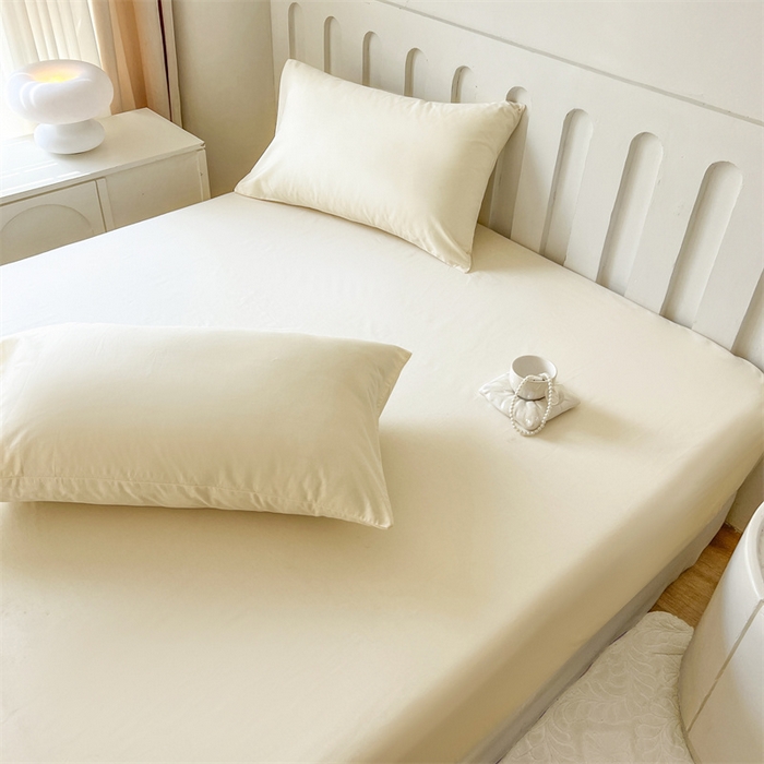 91家纺网 家纺一手货源 找家纺 857家居 2023新款全棉纯色床笠床单 珍珠白