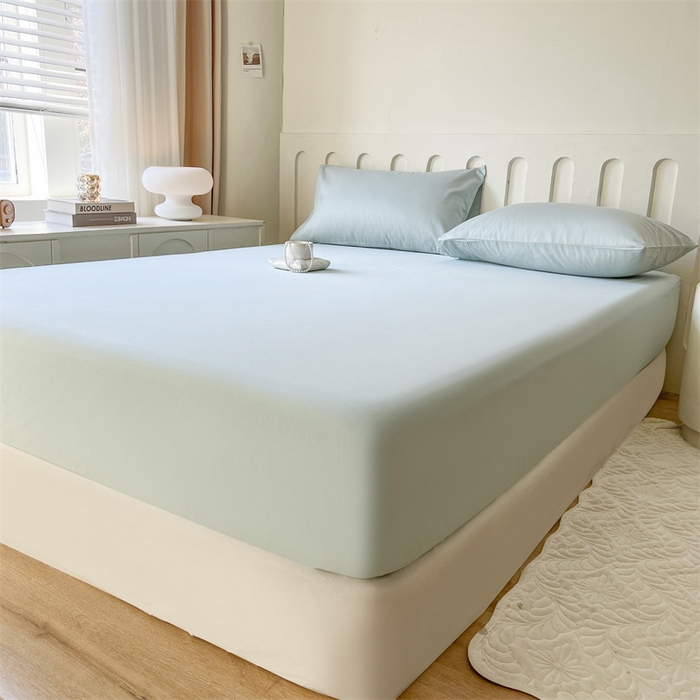 91家纺网 家纺一手货源 找家纺 857家居 2023新款全棉纯色床笠床单 蔚蓝