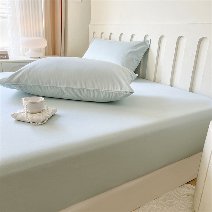 91家纺网 家纺一手货源 找家纺 857家居 2023新款全棉纯色床笠床单 蔚蓝