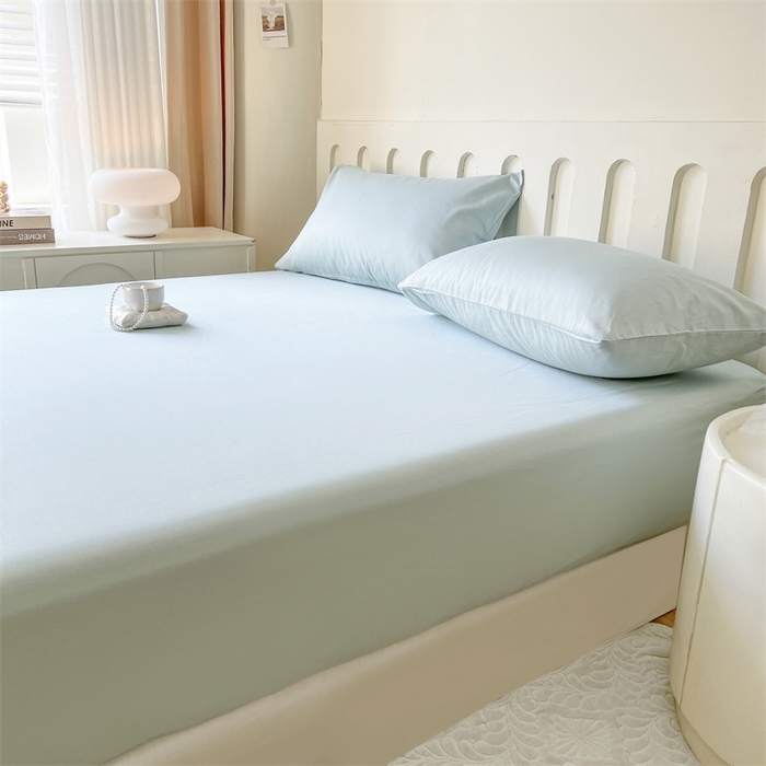 91家纺网 家纺一手货源 找家纺 857家居 2023新款全棉纯色床笠床单 蔚蓝