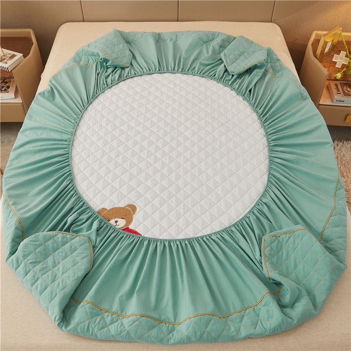 91家纺网 家纺一手货源 找家纺 屹成家纺 2024年水洗棉毛巾绣款床笠三件套 橄榄绿