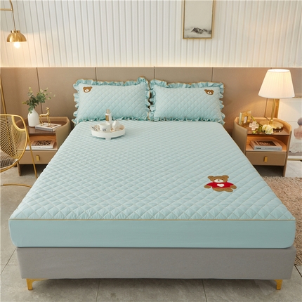 屹成家纺 2024年水洗棉毛巾绣款床笠三件套 水绿