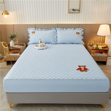 屹成家纺 2024年水洗棉毛巾绣款床笠三件套 天蓝