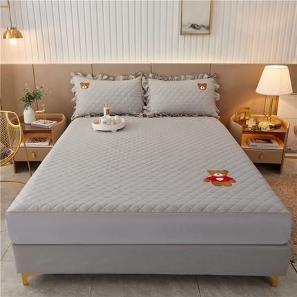 屹成家纺 2024年水洗棉毛巾绣款床笠三件套 银灰