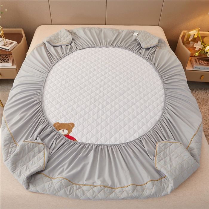 91家纺网 家纺一手货源 找家纺 屹成家纺 2024年水洗棉毛巾绣款床笠三件套 银灰