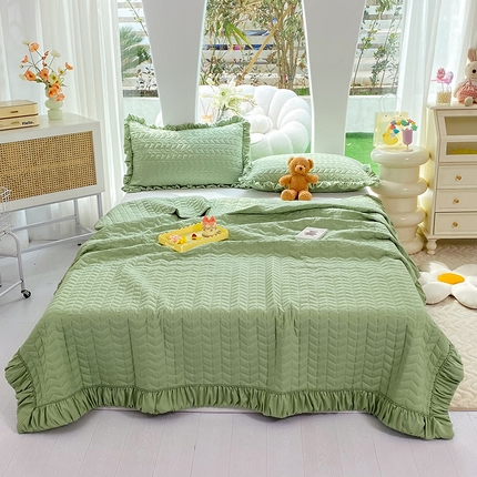 恩和家纺 2025新款奶油风水洗夏被 艾草绿