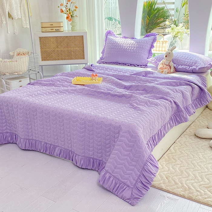 91家纺网 家纺一手货源 找家纺 恩和家纺 2025新款奶油风水洗夏被 丁香紫