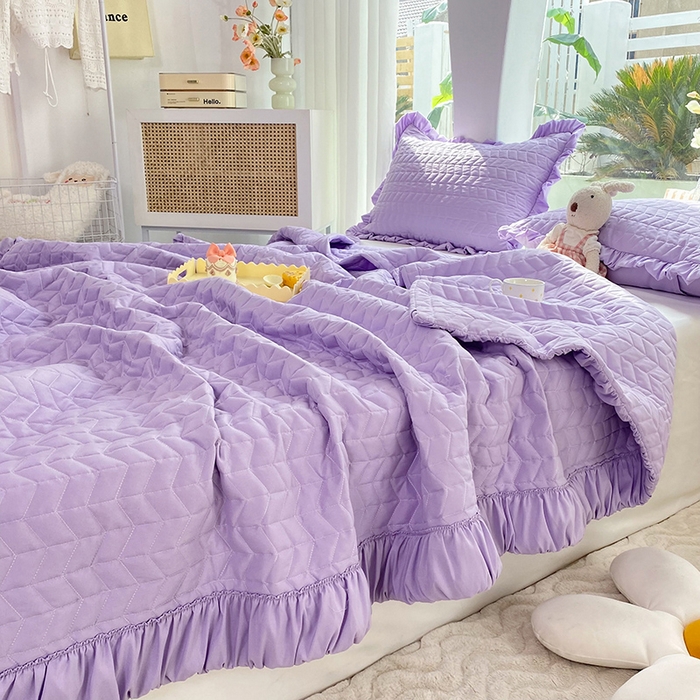 91家纺网 家纺一手货源 找家纺 恩和家纺 2025新款奶油风水洗夏被 丁香紫