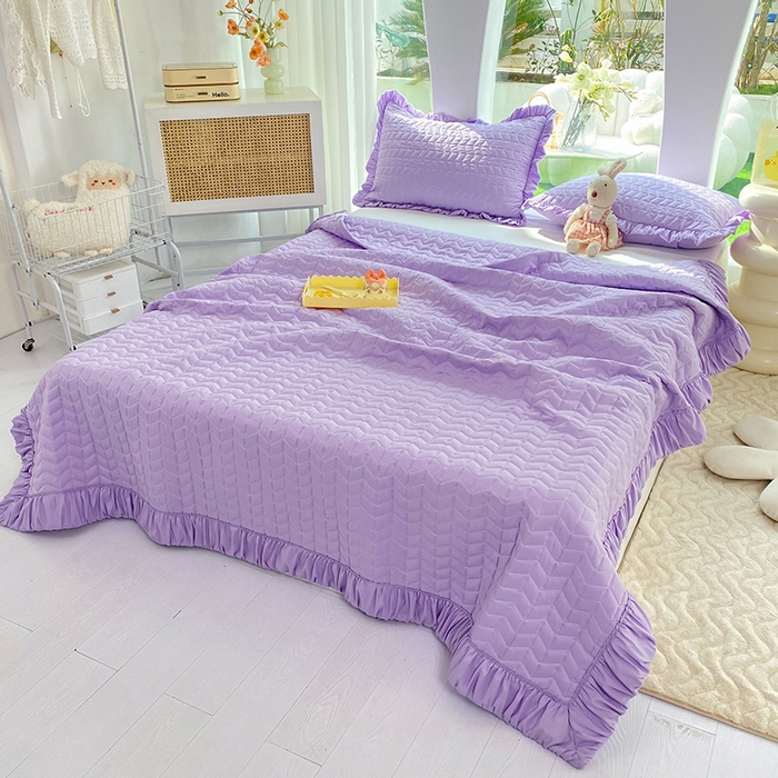 91家纺网 家纺一手货源 找家纺 恩和家纺 2025新款奶油风水洗夏被 丁香紫