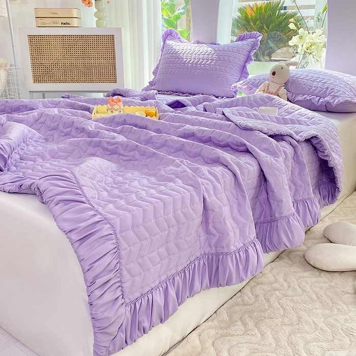 91家纺网 家纺一手货源 找家纺 恩和家纺 2025新款奶油风水洗夏被 丁香紫