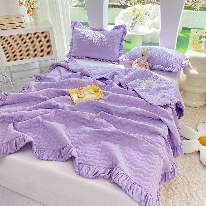 91家纺网 家纺一手货源 找家纺 恩和家纺 2025新款奶油风水洗夏被 丁香紫