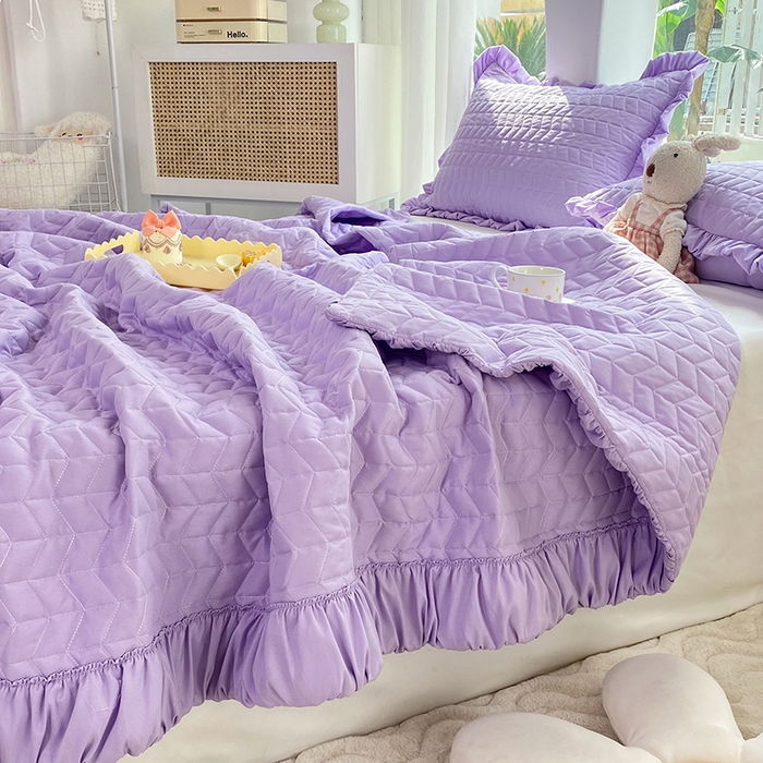 91家纺网 家纺一手货源 找家纺 恩和家纺 2025新款奶油风水洗夏被 丁香紫