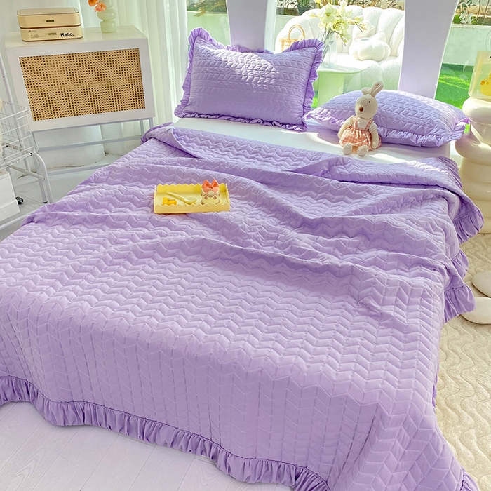 91家纺网 家纺一手货源 找家纺 恩和家纺 2025新款奶油风水洗夏被 丁香紫