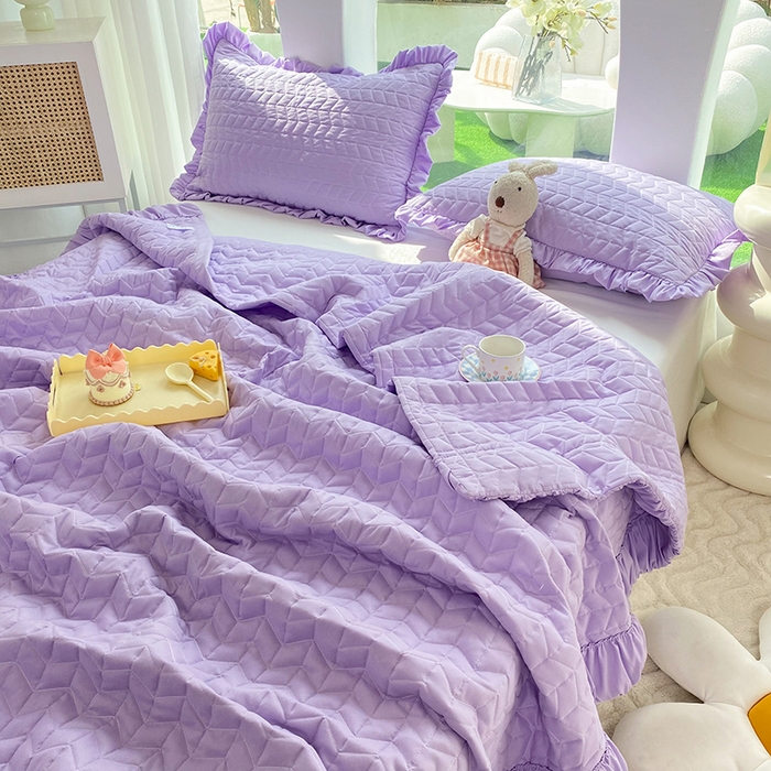 91家纺网 家纺一手货源 找家纺 恩和家纺 2025新款奶油风水洗夏被 丁香紫