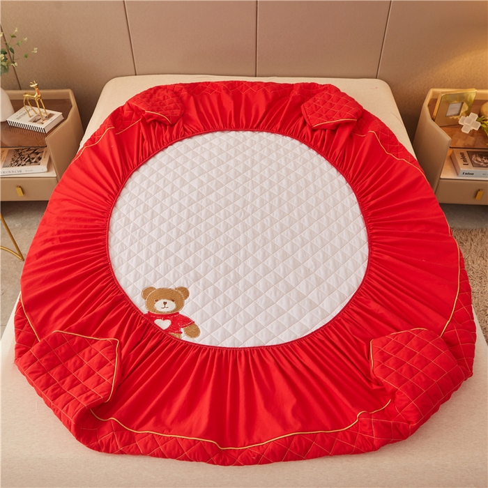 91家纺网 家纺一手货源 找家纺 屹成家纺 2024年水洗棉毛巾绣款床笠四件套 大红