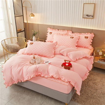 屹成家纺 2024年水洗棉毛巾绣款床笠四件套 玉色