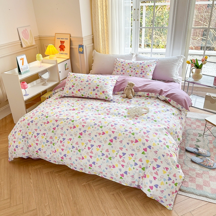 91家纺网 家纺一手货源 找家纺 清雅福 2023新款全棉小清新四件套 彩虹爱人