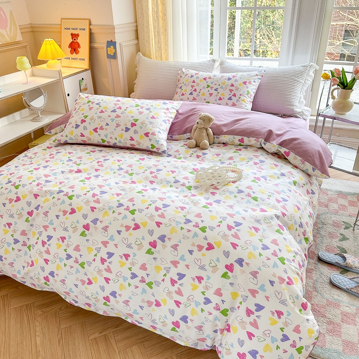 91家纺网 家纺一手货源 找家纺 清雅福 2023新款全棉小清新四件套 彩虹爱人