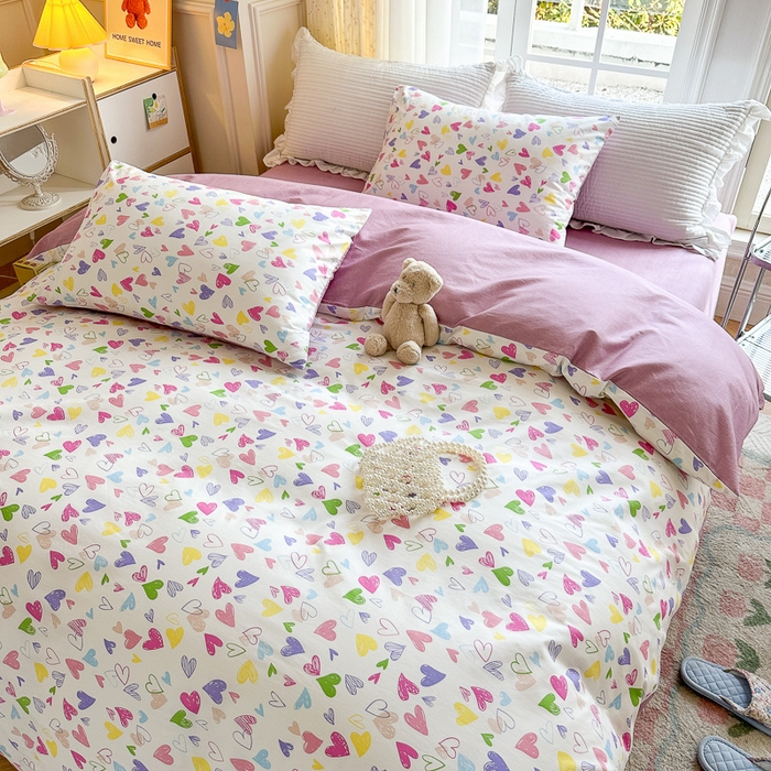 91家纺网 家纺一手货源 找家纺 清雅福 2023新款全棉小清新四件套 彩虹爱人